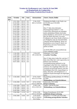 Termine Der Strafkammern Vom 1. Juni Bis 30. Juni 2006 Im Hauptgebäude Des Landgerichts, 14469 Potsdam, Friedrich-Ebert-Straße 32