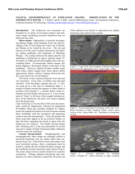 Coastal Geomorphology at Endeavour Crater: Observations by the Opportunity Rover