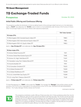 TD Exchange-Traded Funds Prospectus October 29, 2020