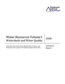 Water Resources Volume I 2008 Watersheds and Water Quality