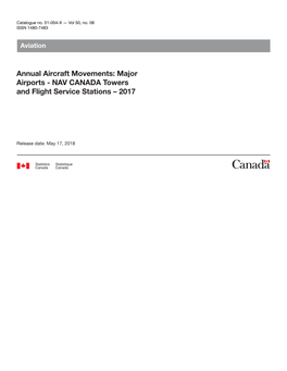 Annual Aircraft Movements: Major Airports - NAV CANADA Towers and Flight Service Stations – 2017