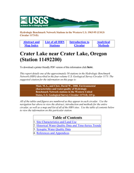 Crater Lake Near Crater Lake, Oregon (Station 11492200)