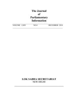 The Journal of Parliamentary Information ______VOLUME LXIV NO.4 DECEMBER 2018 ______