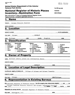 National Register of Historic Places Inventory Nomination Form 1. Name___2. Location___3. Classifi