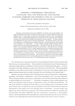 Cefoxitin, N-Formimidoyl Thienamycin, Clavulanic