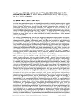 FEMALE BODYBUILDING and GENDER CONSTRUCTION, in Media Information Australia, No.75, February, 1995, Pp.13-23