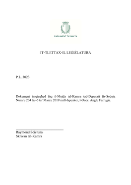 It-Tlettax-Il Leġiżlatura Pl 3023