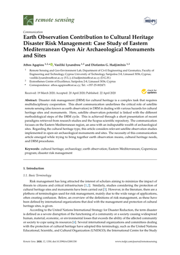 Earth Observation Contribution to Cultural Heritage Disaster Risk Management: Case Study of Eastern Mediterranean Open Air Archaeological Monuments and Sites