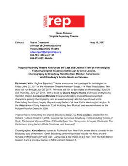 News Release Virginia Repertory Theatre Contact