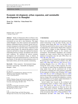 Economic Development, Urban Expansion, and Sustainable Development in Shanghai