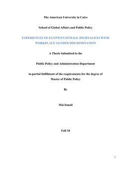 Experiences of Egyptian Female Journalists with Workplace Gender Discrimination