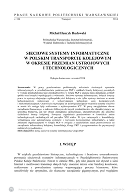 Sieciowe Systemy Informatyczne W Polskim Transporcie Kolejowym W Okresie Przemian Ustrojowych I Technologicznych