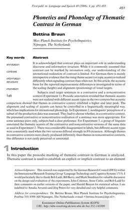 Phonetics and Phonology of Thematic Contrast in German