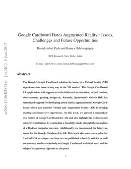 Google Cardboard Dates Augmented Reality: Issues, Challenges And