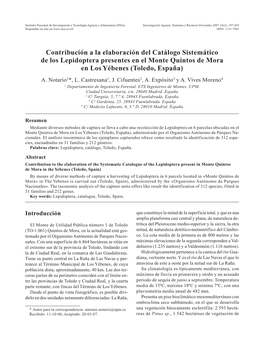 Contribución a La Elaboración Del Catálogo Sistemático De Los Lepidoptera Presentes En El Monte Quintos De Mora En Los Yébenes (Toledo, España) A