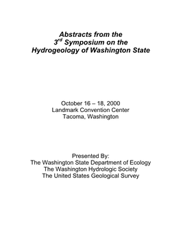 Abstracts from the 3Rd Symposium on the Hydrogeology of Washington State