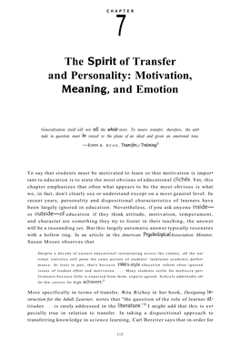 The Spirit of Transfer and Personality: Motivation, Meaning, and Emotion