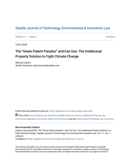 The “Green Patent Paradox” and Fair Use: the Intellectual Property Solution to Fight Climate Change