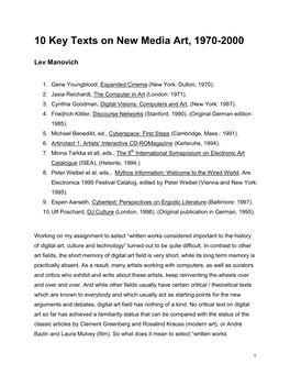 10 Key Texts on New Media Art, 1970-2000