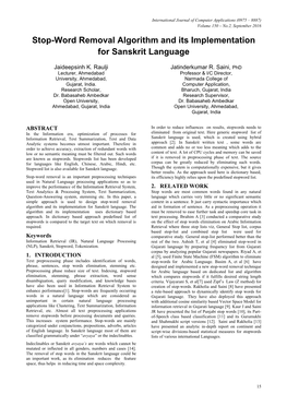 Stop-Word Removal Algorithm and Its Implementation for Sanskrit Language