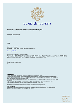 Process Control 1971-1972 : Final Report Project