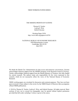 Nber Working Paper Series the Missing Profits Of