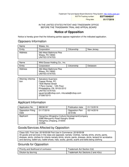 Notice of Opposition Opposers Information Applicant Information