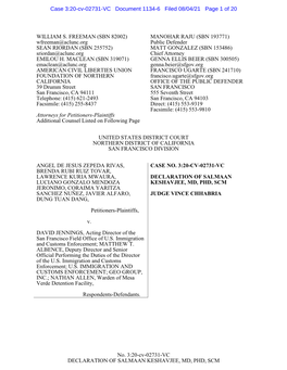 No. 3:20-Cv-02731-VC DECLARATION of SALMAAN KESHAVJEE, MD, PHD, SCM Case 3:20-Cv-02731-VC Document 1134-6 Filed 08/04/21 Page 2 of 20