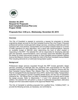 October 30, 2019 Request for Proposals East Campbell Avenue Plan Line Project 19-GG Proposals Due: 3:00 P.M., Wednesday, Novembe