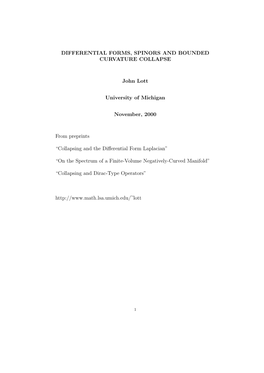 Differential Forms, Spinors and Bounded Curvature Collapse