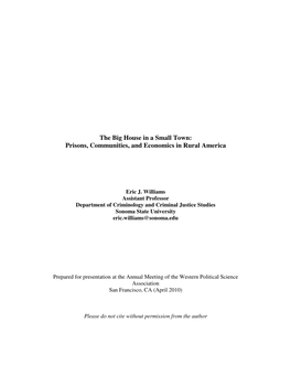 The Big House in a Small Town: Prisons, Communities, and Economics in Rural America