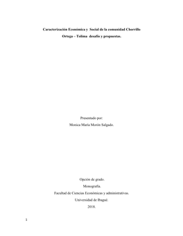 Caracterización Económica Y Social De La Comunidad Chorrillo Ortega – Tolima Desafío Y Propuestas