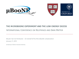 The Microboone Experiment and the Low-Energy Excess International Conference on Neutrinos and Dark Matter