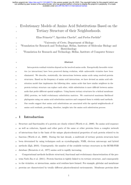 Evolutionary Models of Amino Acid Substitutions Based on The