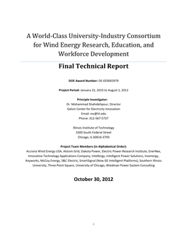 A World-Class University-Industry Consortium for Wind Energy Research, Education, and Workforce Development Final Technical Report