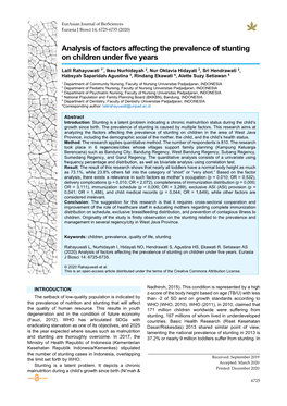 Analysis of Factors Affecting the Prevalence of Stunting on Children Under Five Years