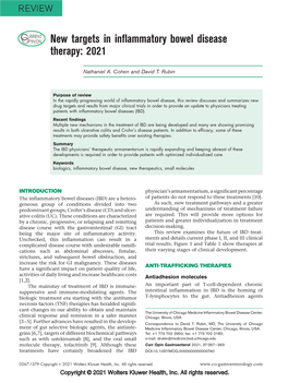 New Targets in Inflammatory Bowel Disease Therapy: 2021