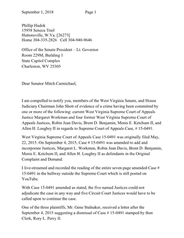 Letter to West Virginia Senators and John Shott