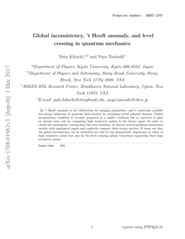 Global Inconsistency,'T Hooft Anomaly, and Level Crossing in Quantum