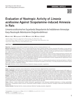 Evaluation of Nootropic Activity of Limonia Acidissima Against