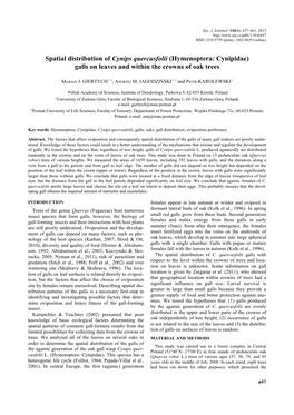 Spatial Distribution of Cynips Quercusfolii (Hymenoptera: Cynipidae) Galls on Leaves and Within the Crowns of Oak Trees