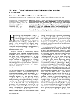 Hereditary Folate Malabsorption with Extensive Intracranial Calcification