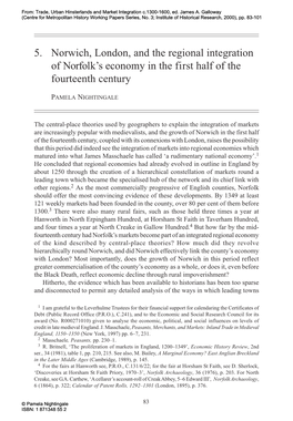 5. Norwich, London, and the Regional Integration of Norfolk's Economy in the First Half of the Fourteenth Century