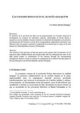 LAS CIUDADES ROMANAS EN EL ALTO GUADALQUIVIR Eva María Morales Rodríguez* La Conquista Romana De La Península Ibérica Distor