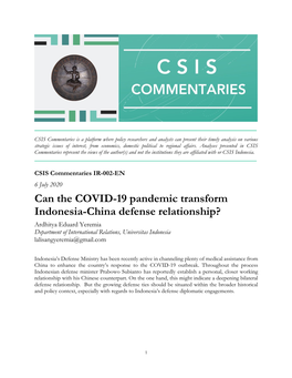 Can the COVID-19 Pandemic Transform Indonesia-China Defense