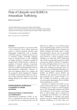 Role of Ubiquitin and SUMO in Intracellular Trafficking