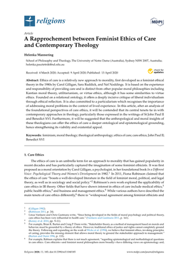 A Rapprochement Between Feminist Ethics of Care and Contemporary Theology