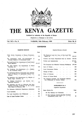 THE KENYA GAZETTE C Published by Authority of the Republic of Kenya (Registered As a Newspaper at the G.P.O.) -- -- .------Vol