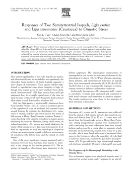 Responses of Two Semiterrestrial Isopods, Ligia Exotica and Ligia