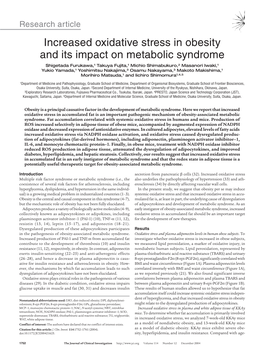 Increased Oxidative Stress in Obesity and Its Impact on Metabolic Syndrome